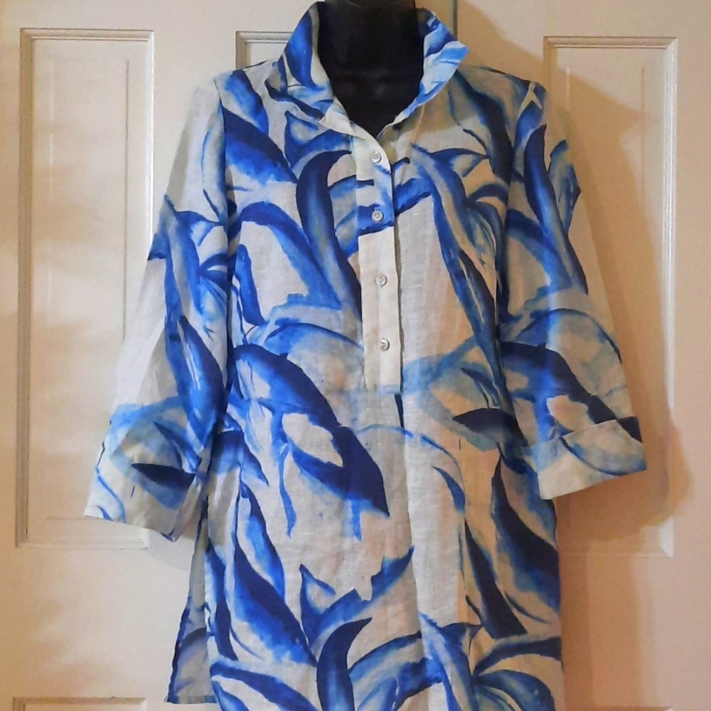 Blue and White Button-Up Tunic - Brand: Chico's - Womans Size 4/6